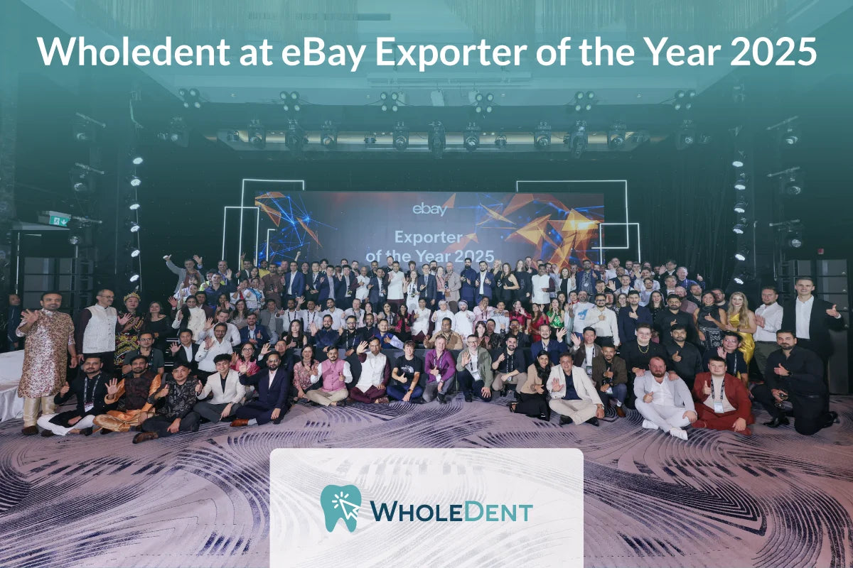  Group photo with the WholeDent team at the eBay Exporter of the Year 2025 event, celebrating their achievement. 